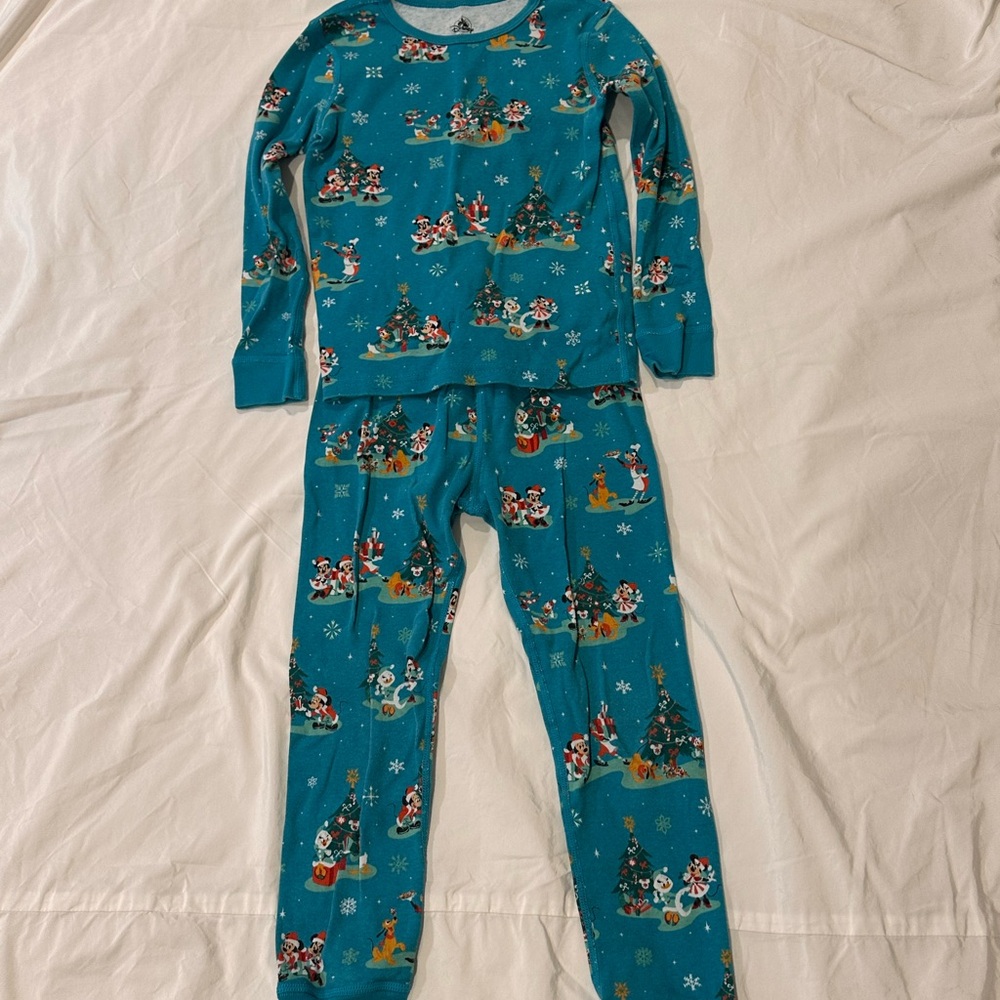 Disney Teal Kids Pajama Set with Christmas Print